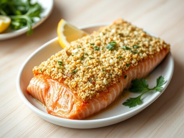 Zalmmoot met kaas-kruidenkorstje