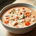 Zalmsoep met paprika en Roquefort