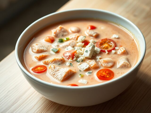 Zalmsoep met paprika en Roquefort