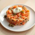 Zalmtartaar met mieriksworteldakje