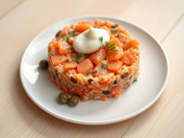Zalmtartaar met mieriksworteldakje