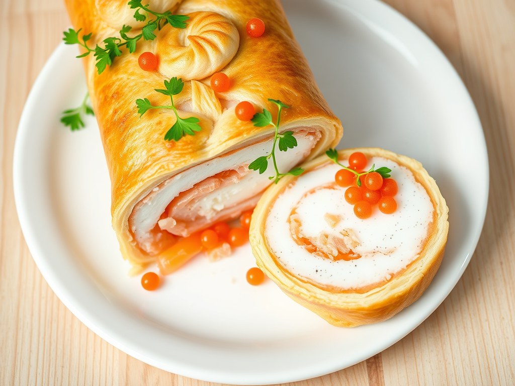 Zalmterrine in Feuilleté Deeg, AI-gegenereerde illustratie
