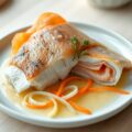 Zeewolf verpakt in gerookte zalm, nolly pratsaus