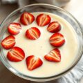 Zelfgemaakte vanillevla met aardbeien