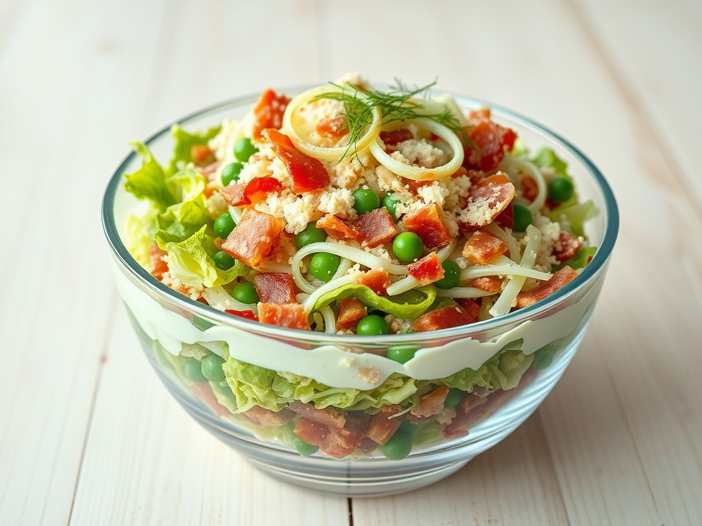Zeven lagen salade, AI-gegenereerde illustratie