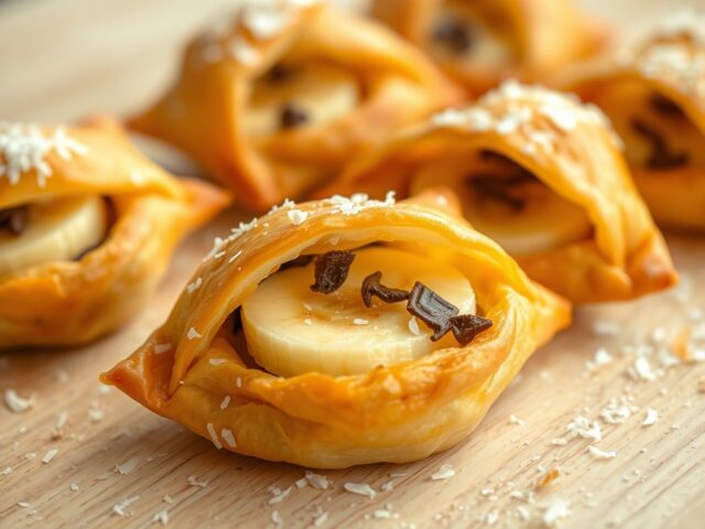 Zoete bladerdeegflappen met banaan, kokos+chocola