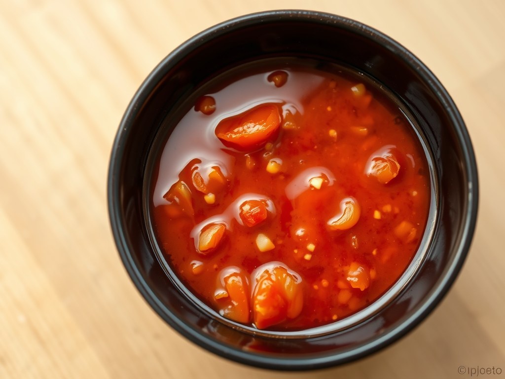 Zoetzure tomaten-gembersaus, AI-gegenereerde illustratie