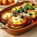 Zomerse courgette-aubergineschotel met mozzarella