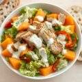 Zomerse maaltijdsalade met kip en meloen