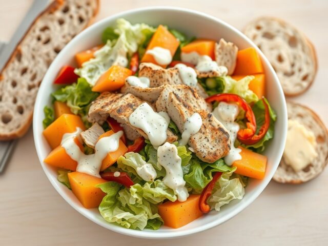 Zomerse maaltijdsalade met kip en meloen