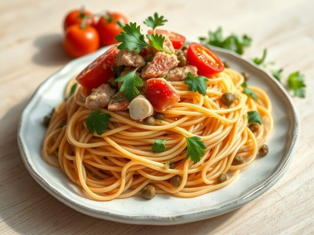 Zuiderse pasta met trostomaten & tonijn