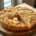 Zure appelvlaai met crumble en amandelen