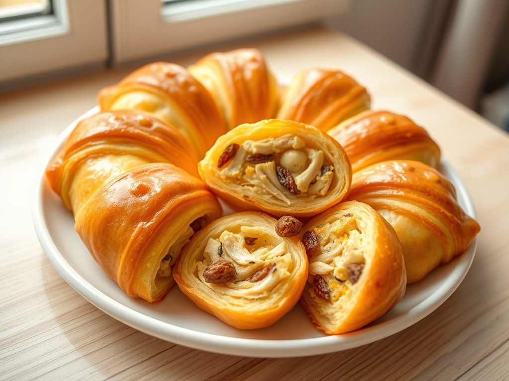 Zuurkoolbroodjes met romige kip en rozijnen, AI-gegenereerde illustratie