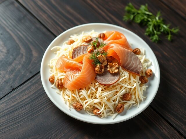 Zuurkoolsalade met vis,vlees en gevogelte