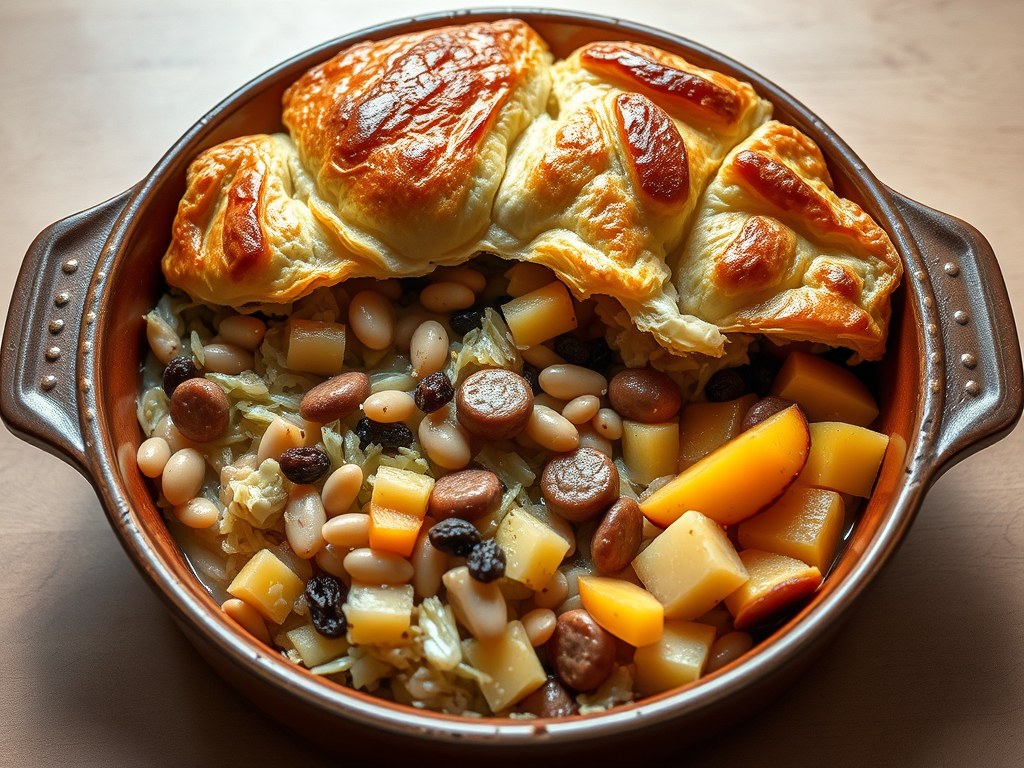 Zuurkoolschotel en croute, AI-gegenereerde illustratie