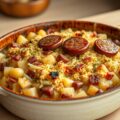 Zuurkoolschotel met rookworst uit de oven