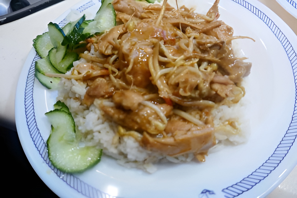 Ajam Roedjak ( kippendijen gestoofd in mild-pittige kokosmelk saus)