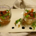 Amuse met geitenkaas, Gandaham, abrikozen en pijnboompitjes