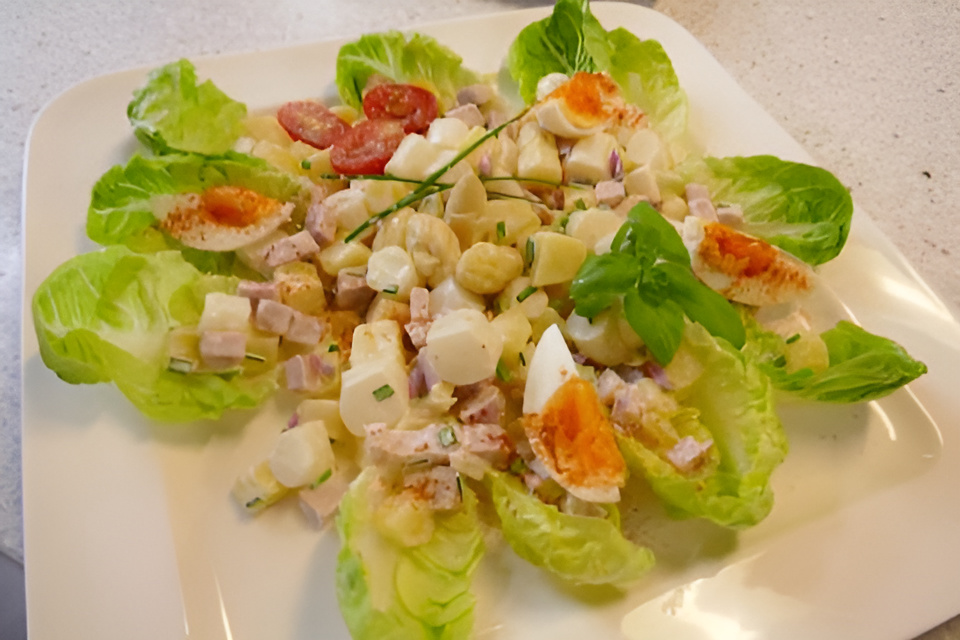 Asperges - Aardappelsalade met ham, bieslook en Belgische mayonaise...