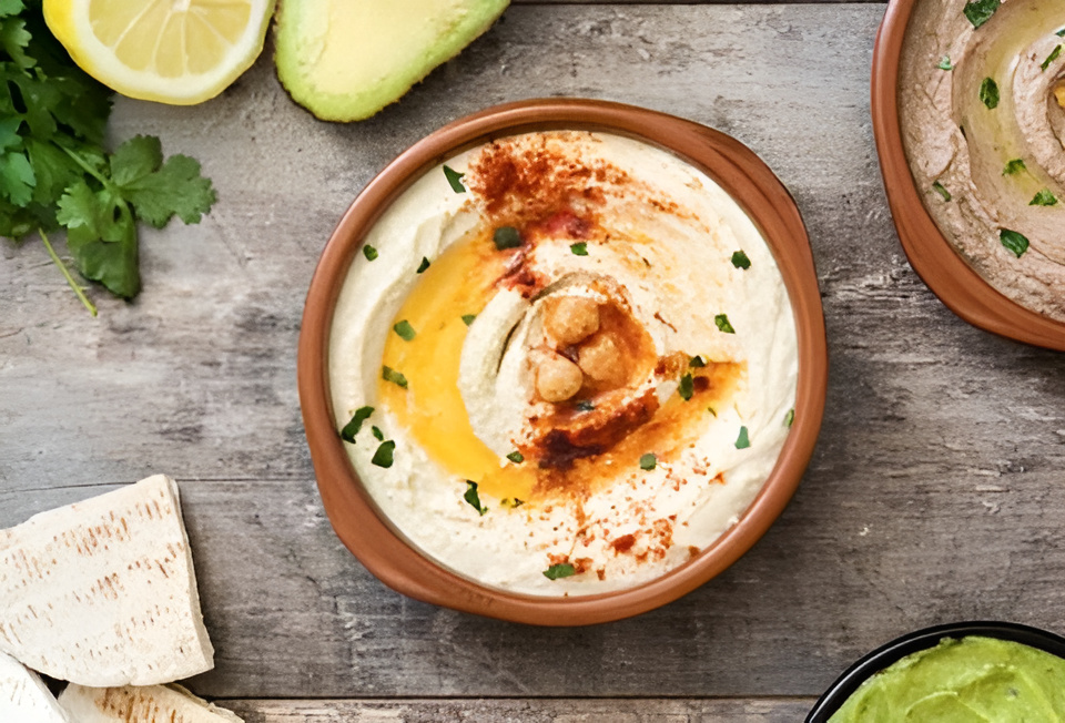 BASIS /LINZEN / WITTE BONEN/ AVOCADO/ OF KIKKERERWTEN MET CITROEN HUMMUS