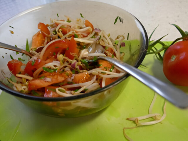 Frisse tomatensalade met een restje taugé