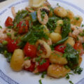 Gebakken Gnocchi met Groene Groentjes en Garnalen….