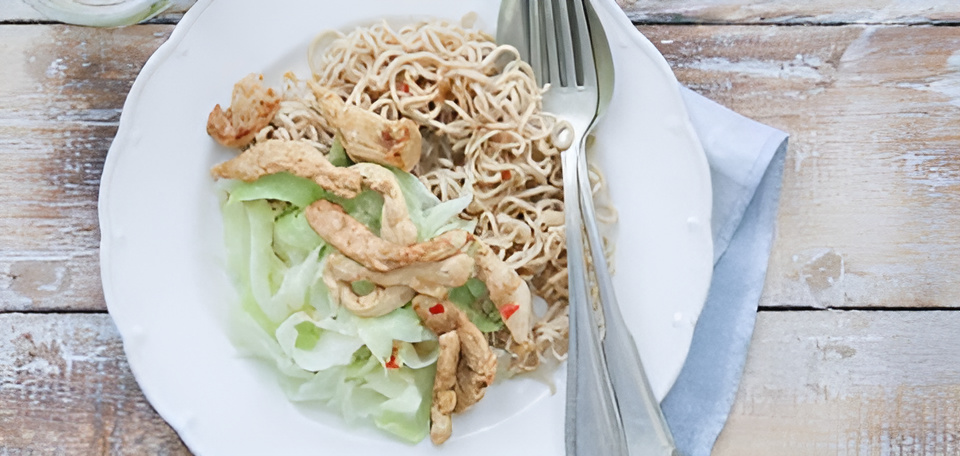 Gemarineerde kipreepjes op Indonesische wijze met spitskool en....