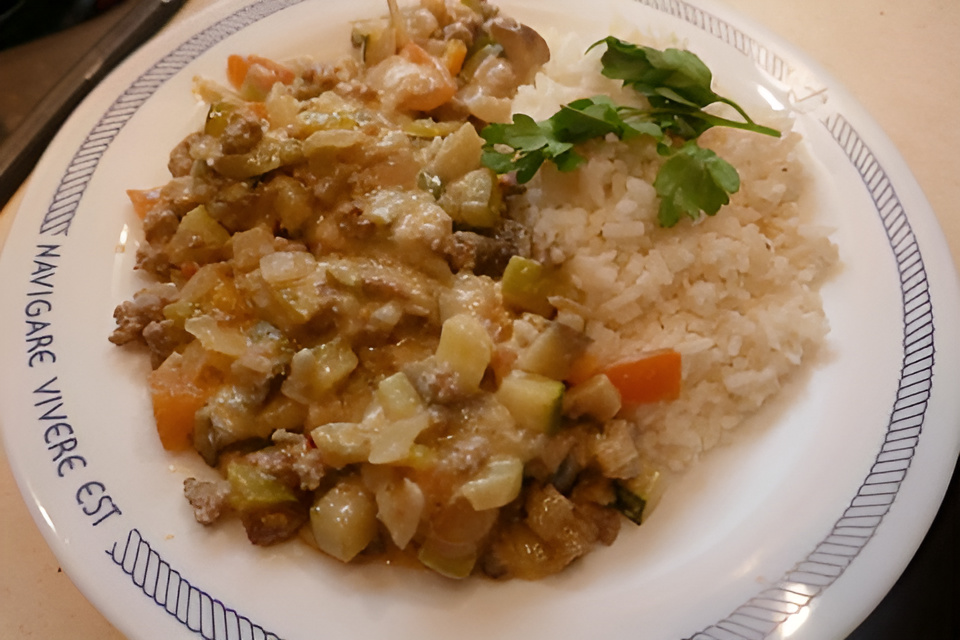 Groene Groente Curry met gehakt en rijst + een gele currypasta.