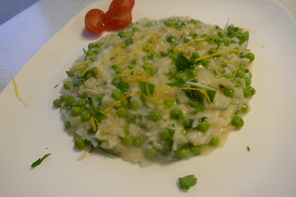 Heerlijk Frisse Risotto met doperwtjes en citroen.....