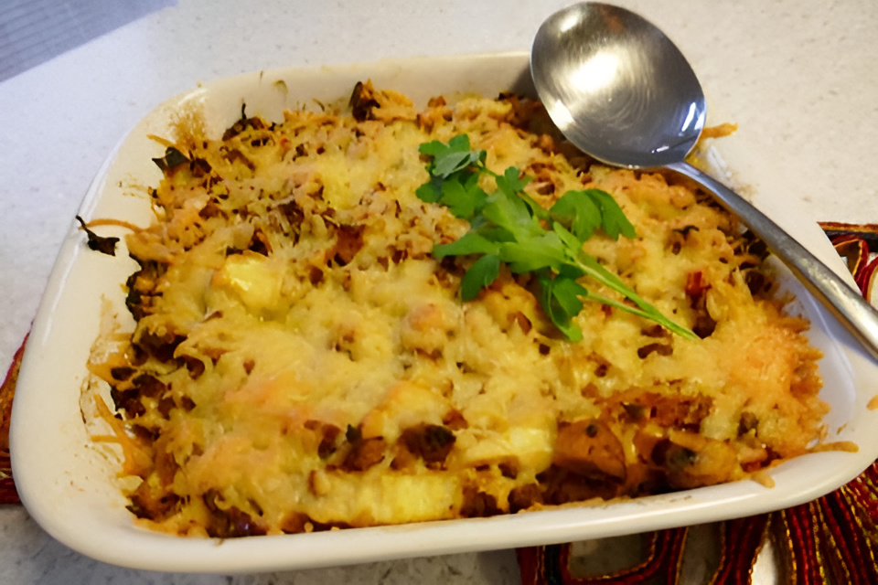 Heerlijke ovenschotel met Chinese kool, champignons, kerrie en gehakt
