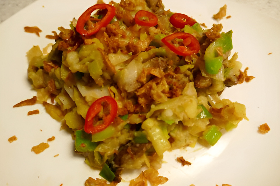 Indische preistamppot met zoet - pittige - ketjap - karbonades