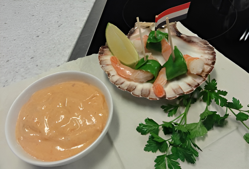 " Ingewikkelde " gamba's met mangodip