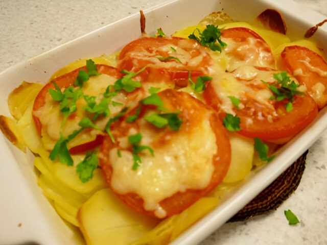 Italiaans ovenschoteltje kabeljauw , paddenstoelenmix en mozzarella.