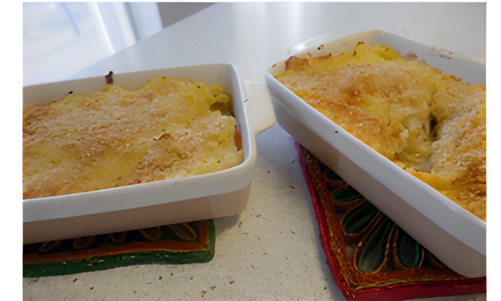Kabeljauwhaas ovenschotel met koningsoesterzwammen en courgette.