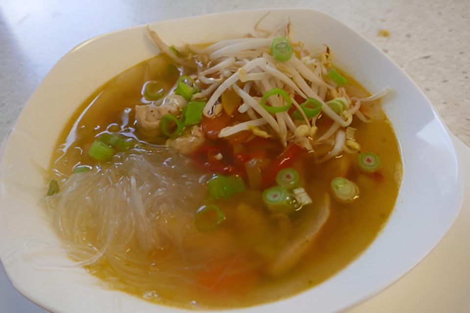 Licht pittige Oosterse maaltijd - kippensoep uit de wok....