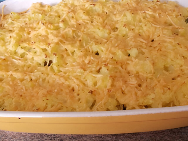 Ovenschotel van sperziebonen, champignons en gerookte kipfilet