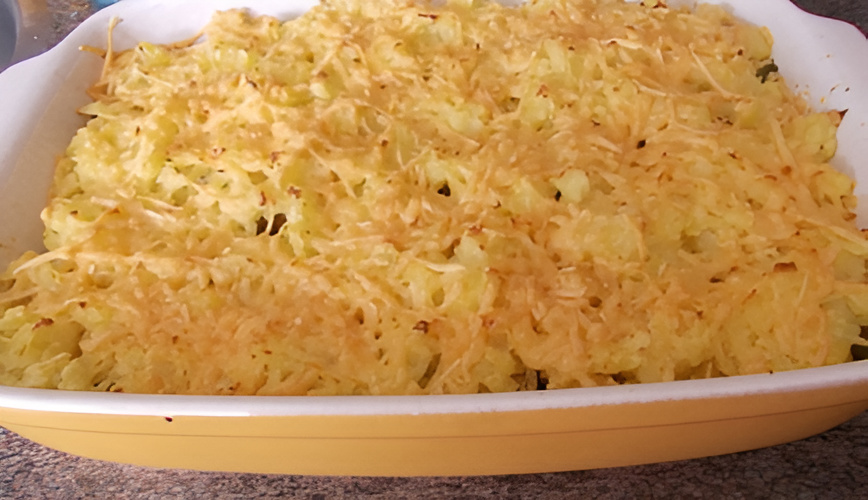 Ovenschotel van sperziebonen, champignons en gerookte kipfilet