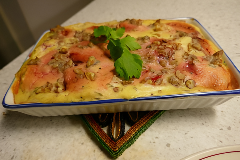P. G Vegetarische rode bietenlasagne met ricotta, appel en walnoot.