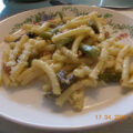 Pasta met groene asperges, ham en magor