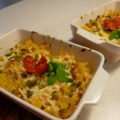 Penne met Romige Saus van Flespompoen , spekjes en kaas.