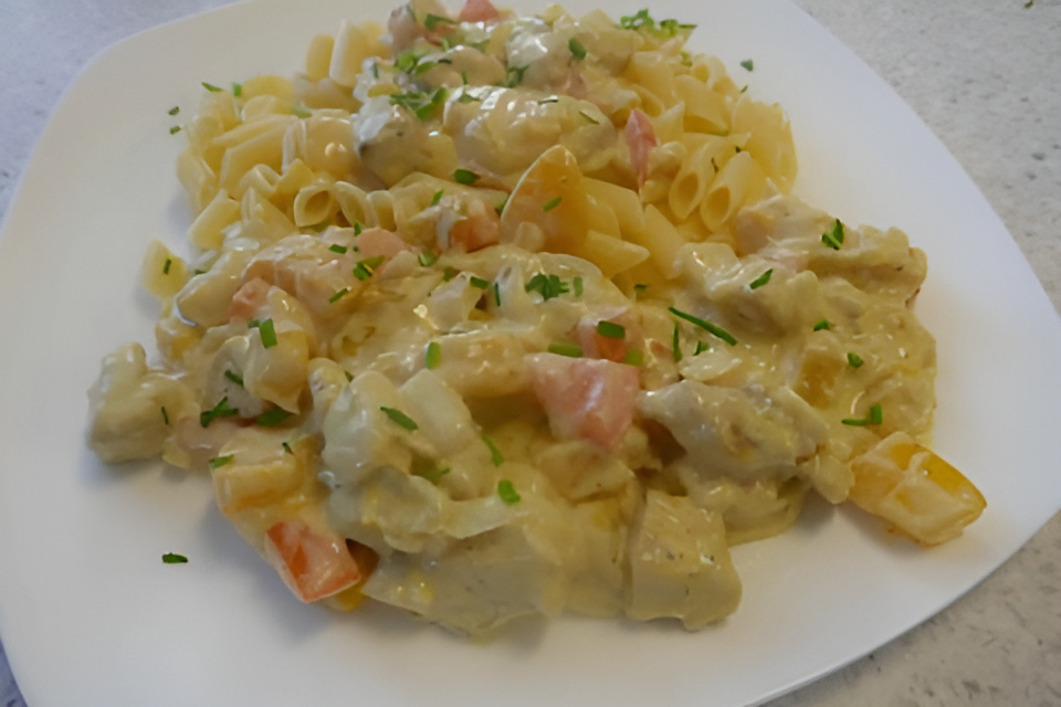 Perzik - Pasta - Penne met Kerrie - Kip....