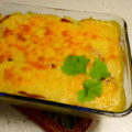 Prei ovenschotel met salami en kruidige bechamelsaus.