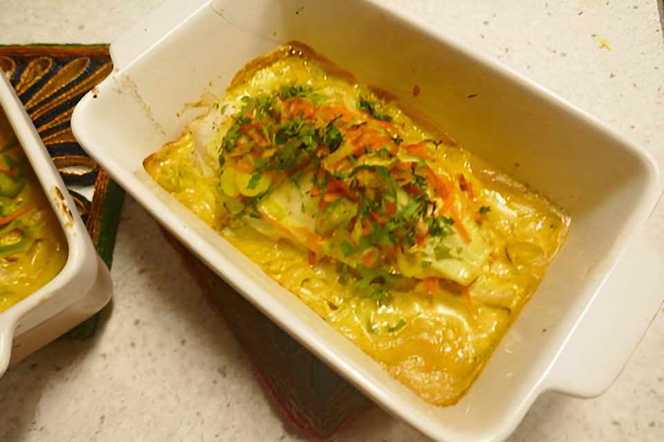 Sandwich Scholletjes uit de oven met een salade van Chinese kool.