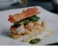 Scampi met asperges en Serranoham