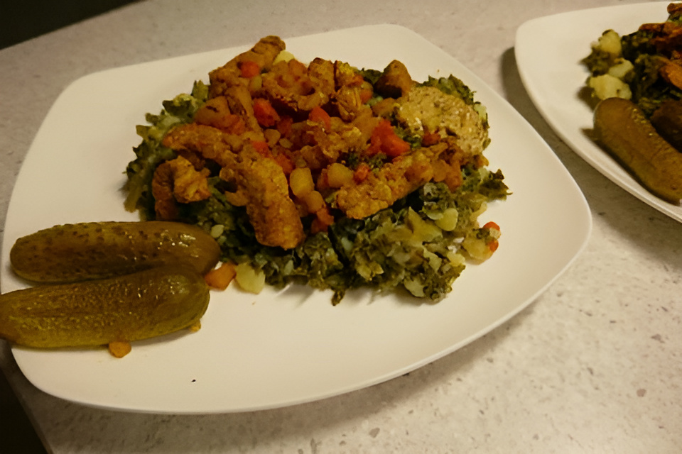 Shoarmaboerenkoolstamppot , met shoarma dus en eens géén rookworst.
