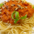Spaghetti met gegrilde paprikasaus en courgette….Project Gezond