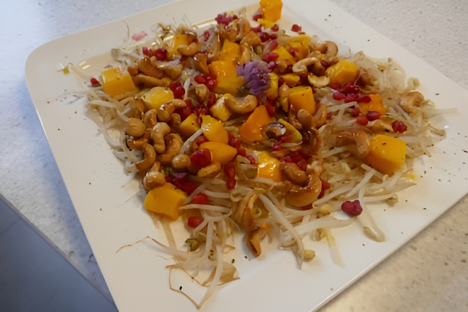 Taugésalade met Mango, Granaatappelpitjes en Cashewnoten + 1 variatie