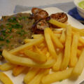 Varkenshaas medaillons met katenspek en paddenstoelenragout…..