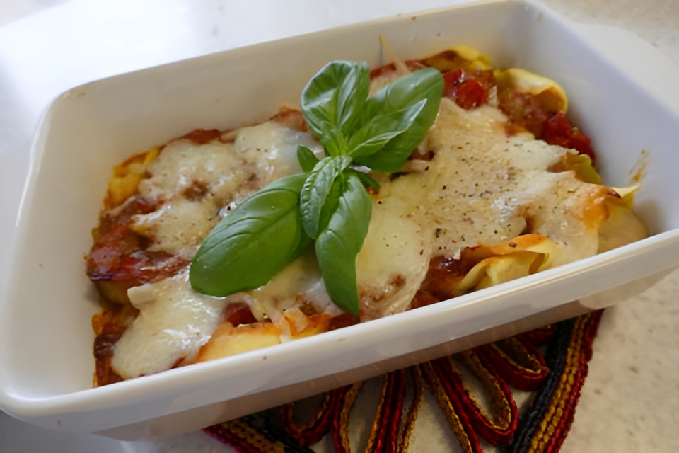 Verrukkelijke Tortellini met buffelmozzarella uit de oven ....
