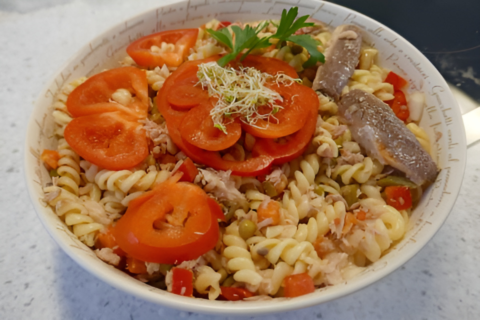 Warm Weer Pastasalade van Project Gezond met Tonijn en Sardientjes.